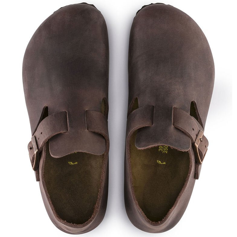 Fibbia laterale in metallo regolabile su pelle oliata Birkenstock London