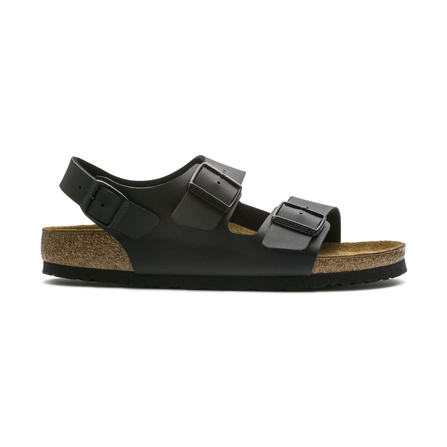 Sandalo Birkenstock Milano unisex in Birko-Flor tre fasce con cinturino tallone vista laterale