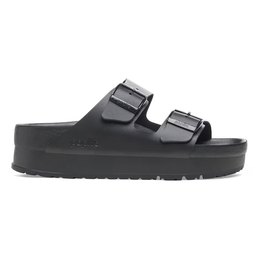 Sandalo Birkenstock Arizona Papillio donna platform in pelle naturale con zeppa 25 mm vista laterale