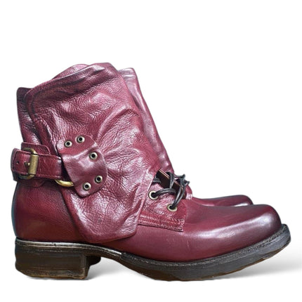 A.S.98 717204 stivaletto donna in pelle artigianale con cuciture evidenti e look deciso