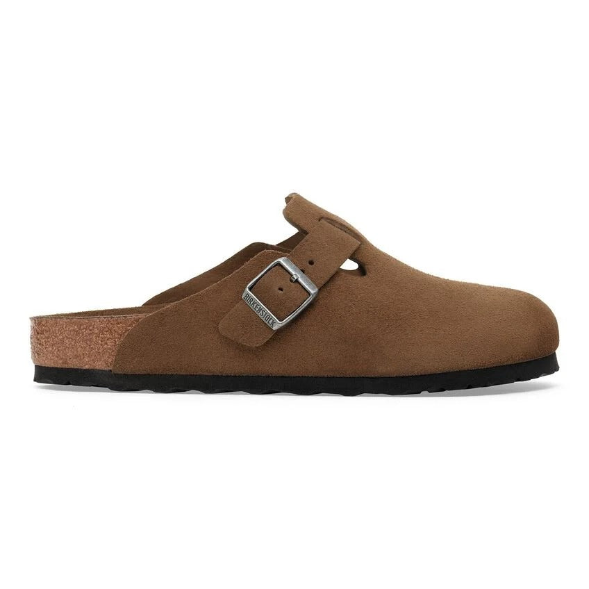 Birkenstock Boston sabot unisex in pelle scamosciata marrone vista laterale