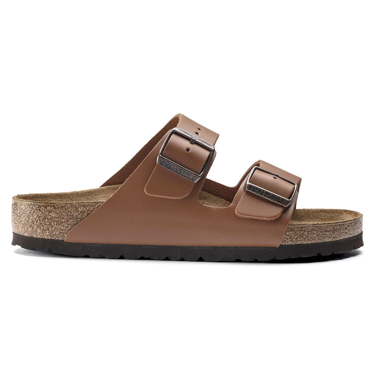 Sandalo Birkenstock Arizona donna in pelle nabuk oliata a cuciture aperte vista laterale