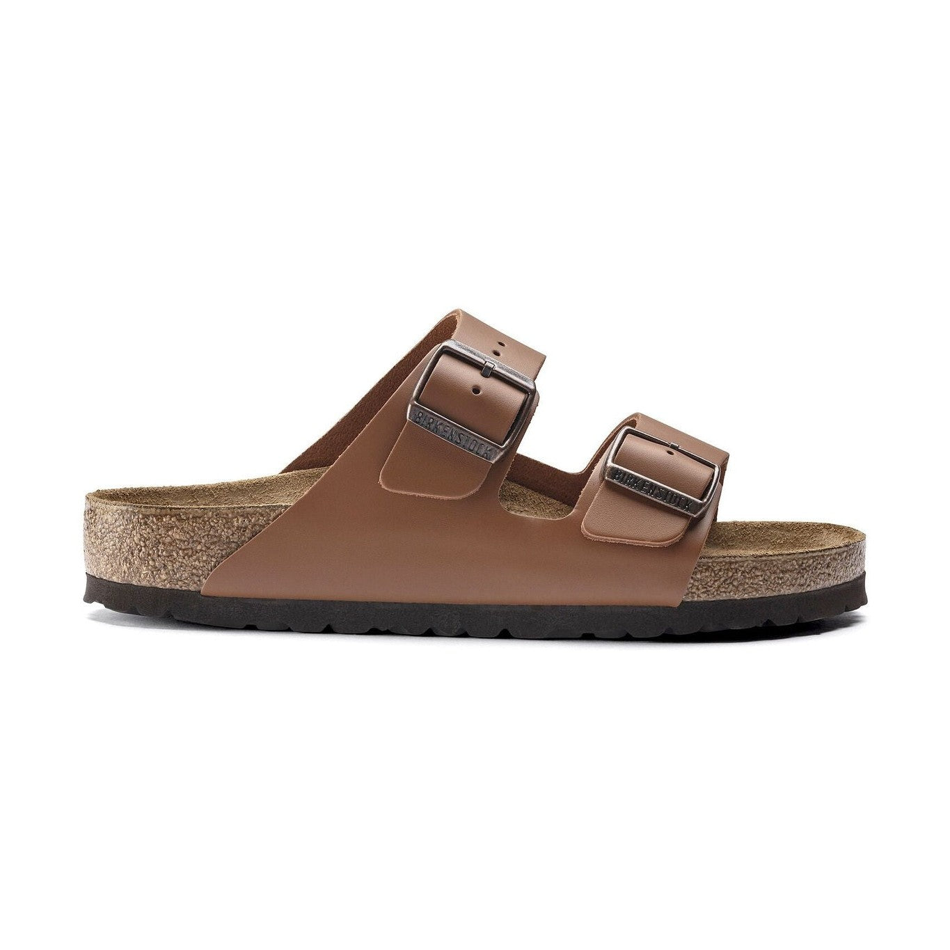 Sandalo Birkenstock Arizona donna in pelle nabuk oliata a cuciture aperte vista laterale