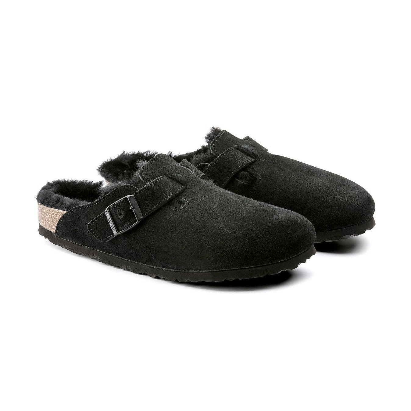 Birkenstock Boston Shearling sabot unisex nero in vista angolata