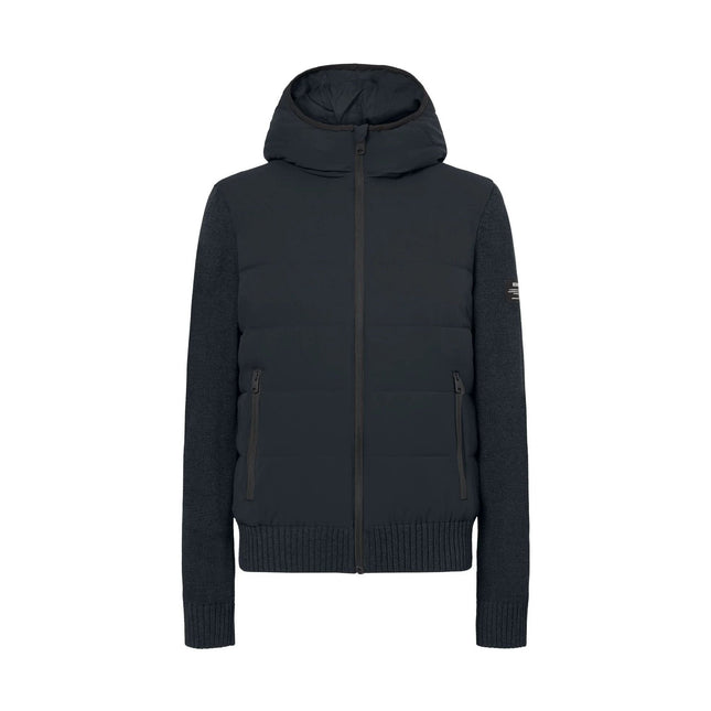 Ecoalf Cartes Jacket Men in Black — front view with adjustable hood and zipped pockets
