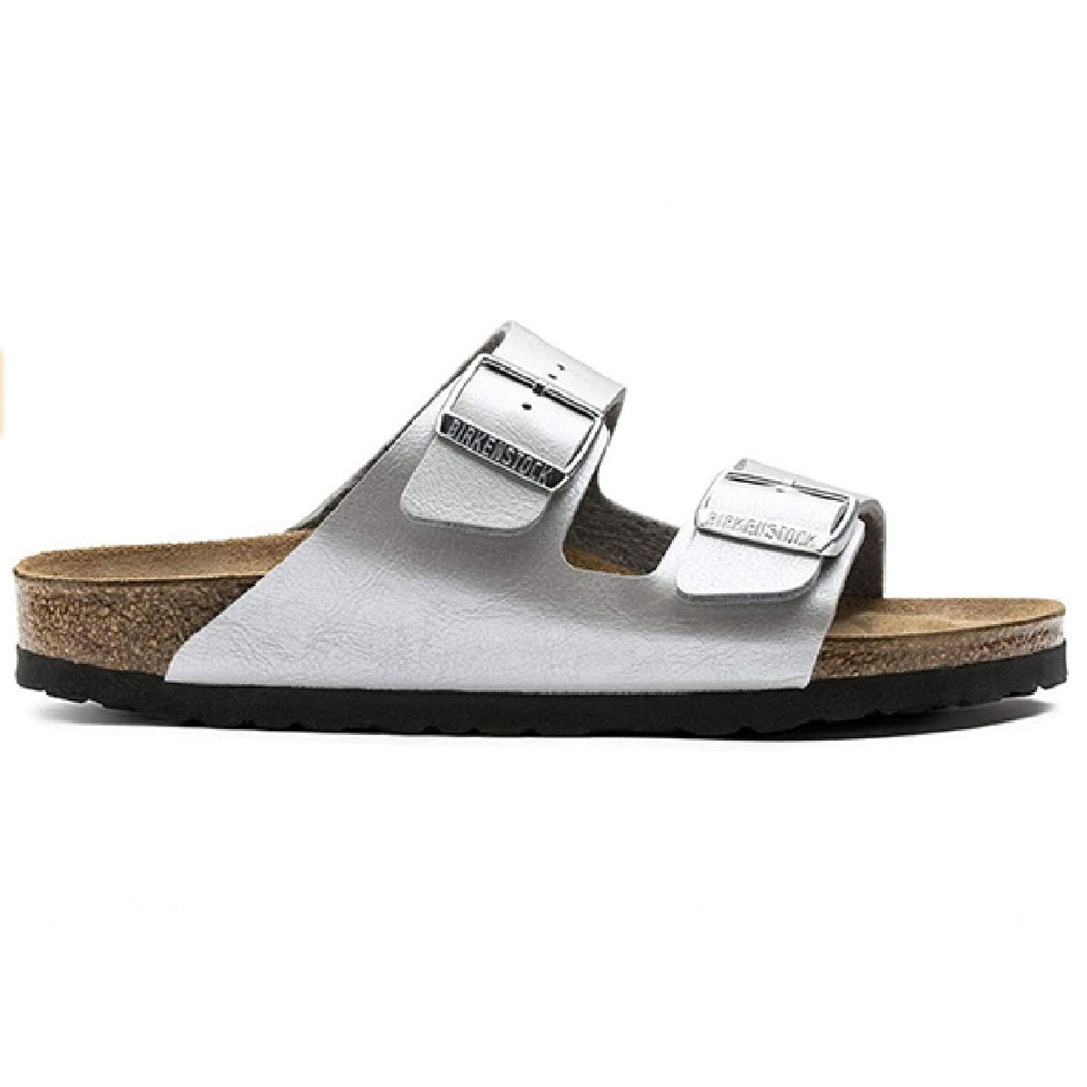 Vista laterale sandalo Birkenstock Arizona in Birko-Flor con suola in EVA flessibile.