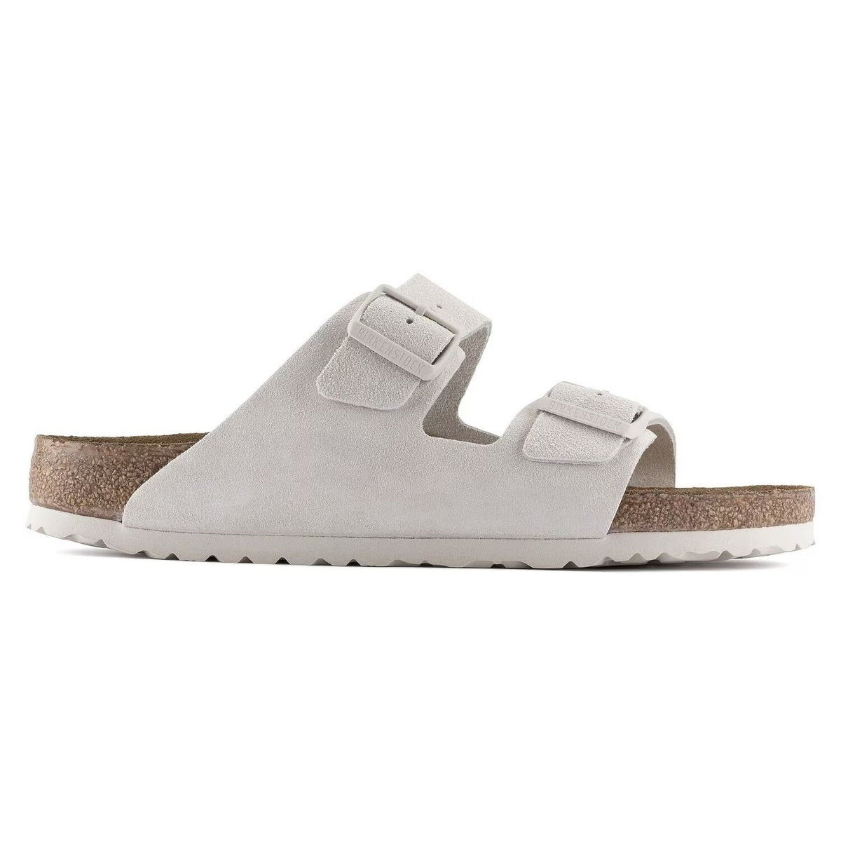 Sandalo Birkenstock Arizona donna in pelle scamosciata vellutata con plantare morbido vista laterale