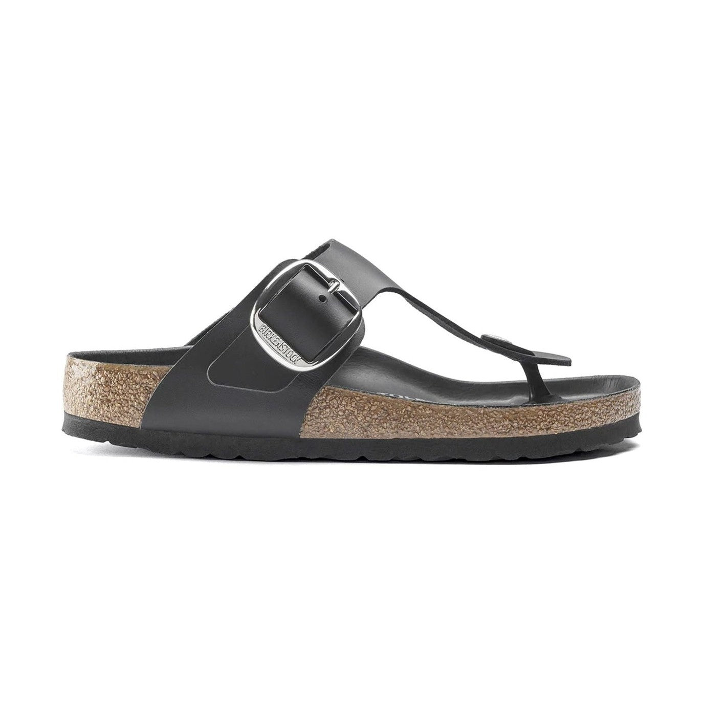 Infradito Birkenstock Gizeh Big Buckle donna in pelle nabuk oliata con maxi fibbia vista laterale
