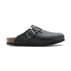 Sabot Birkenstock Boston unisex in pelle oliata nera vista laterale