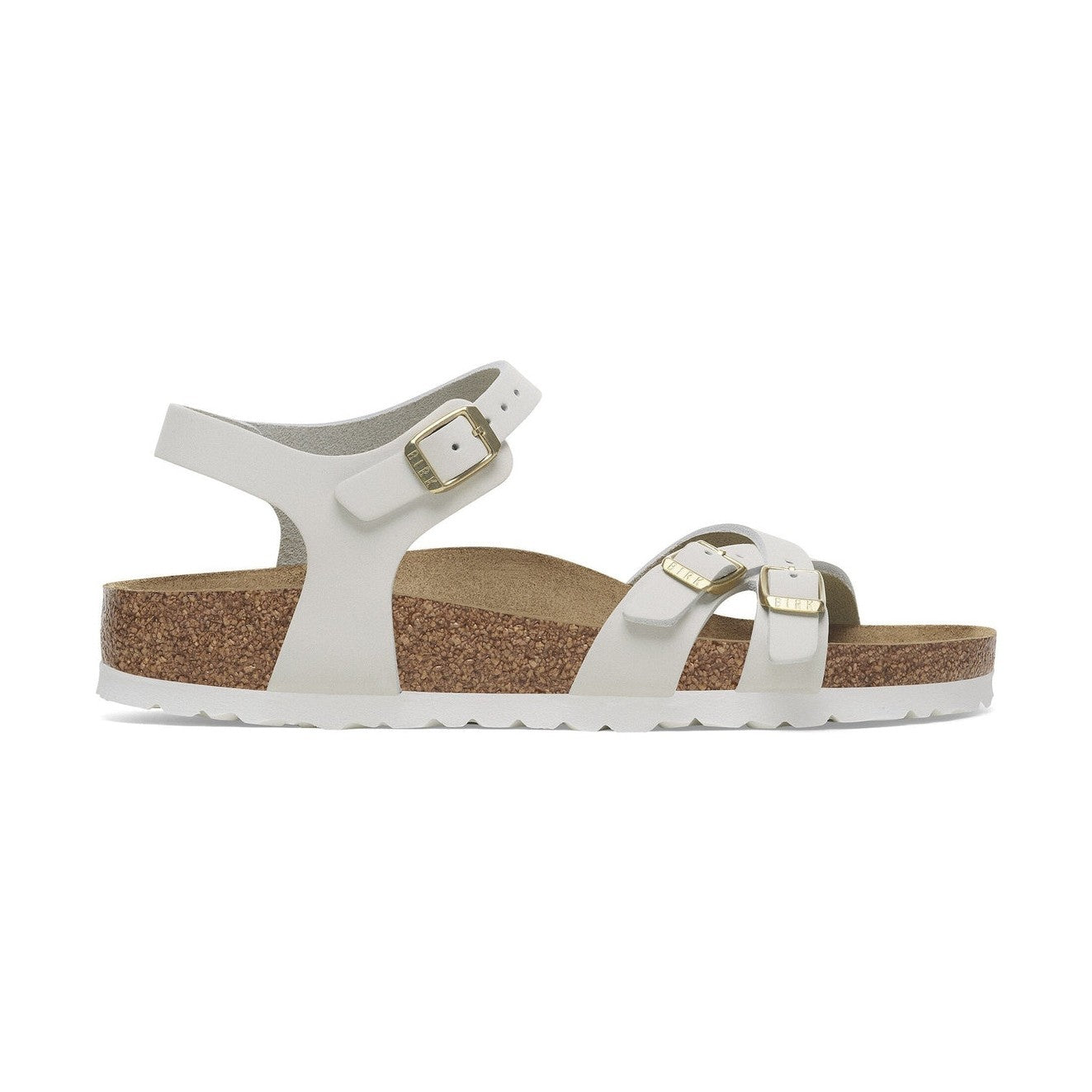 Sandalo Birkenstock Kumba donna in pelle nabuk oliata con cinturini incrociati vista laterale