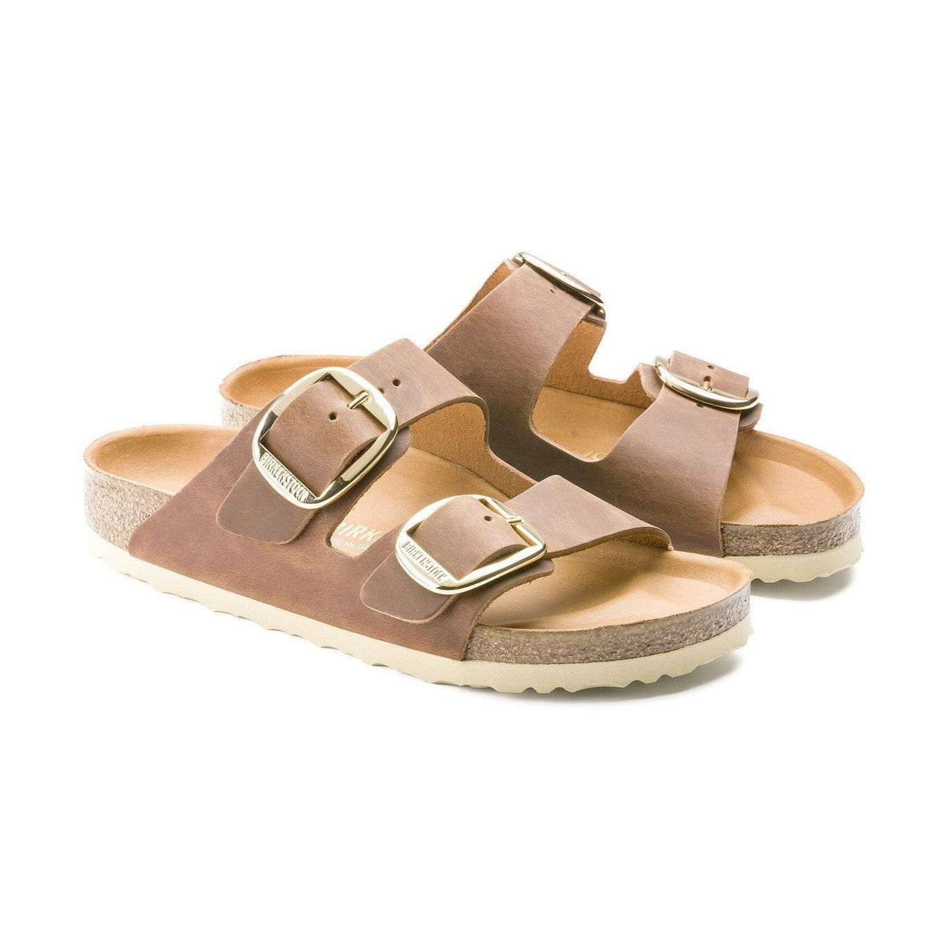 Vista laterale sandalo Birkenstock Arizona Big Buckle donna pelle oliata con suola EVA