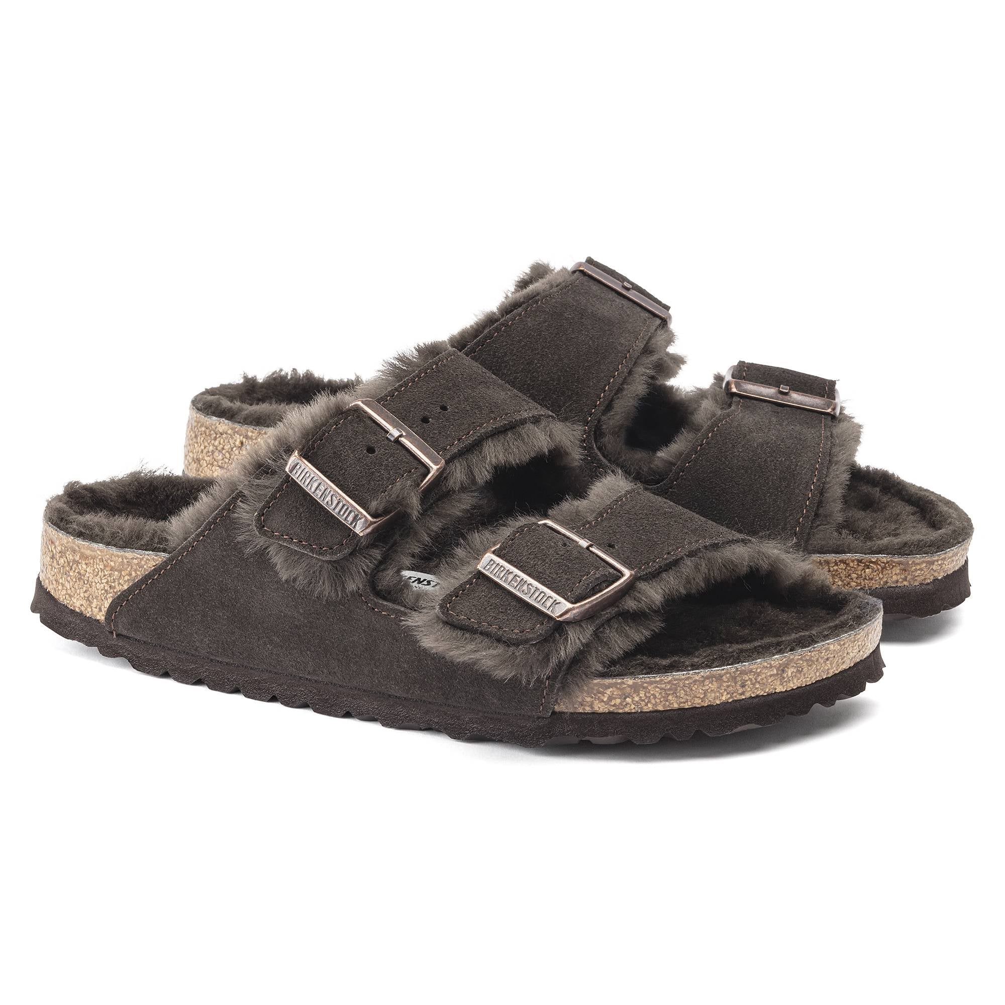 Pelle scamosciata morbida con fibbie coordinate Birkenstock Arizona Shearling unisex