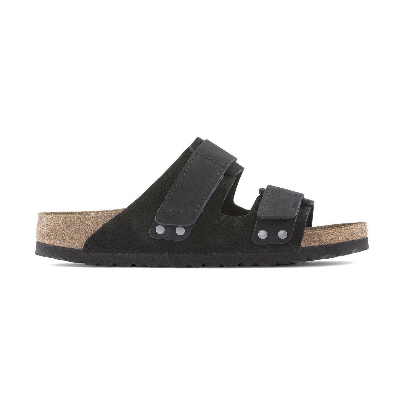 Sandalo Birkenstock Uji donna in pelle nabuk con chiusure regolabili e rivetti decorativi vista laterale