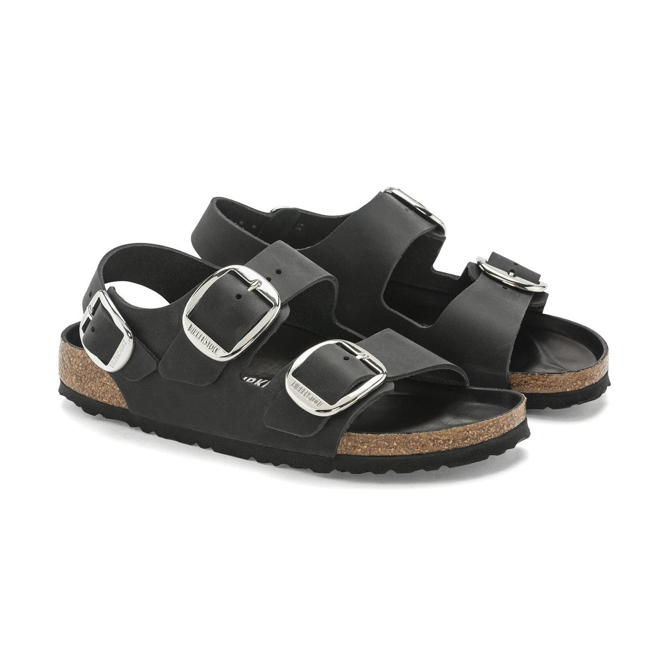 Maxi fibbie ad ardiglione in metallo su tre fasce pelle oliata Birkenstock Milano Big Buckle