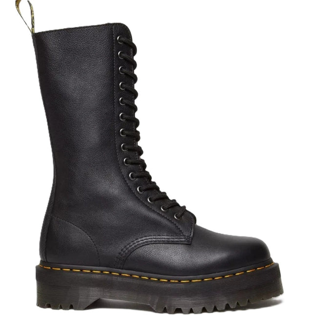 Tall platform leather boots with 14-eye lace-up design – Dr. Martens 1B99 Quad