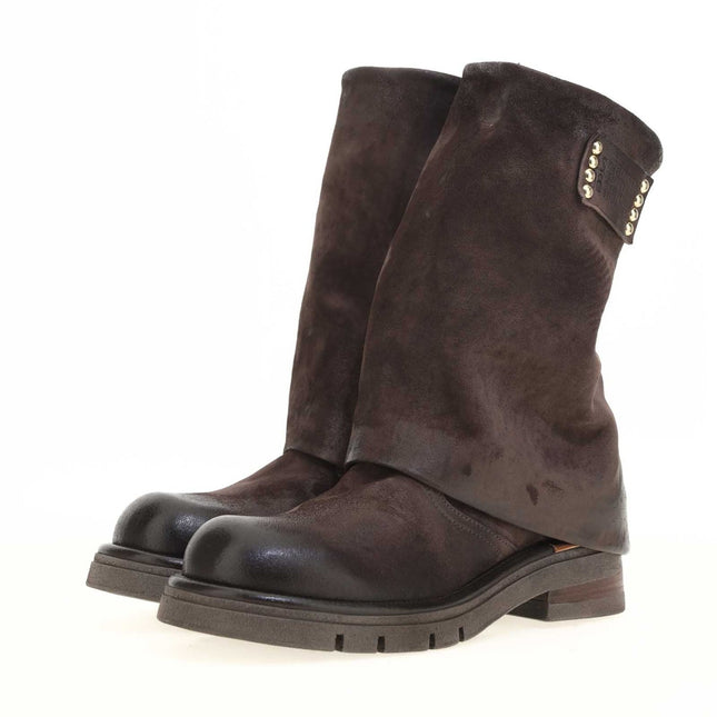 A.S.98 Anais stivaletti donna pelle ebano con profilo biker alla caviglia