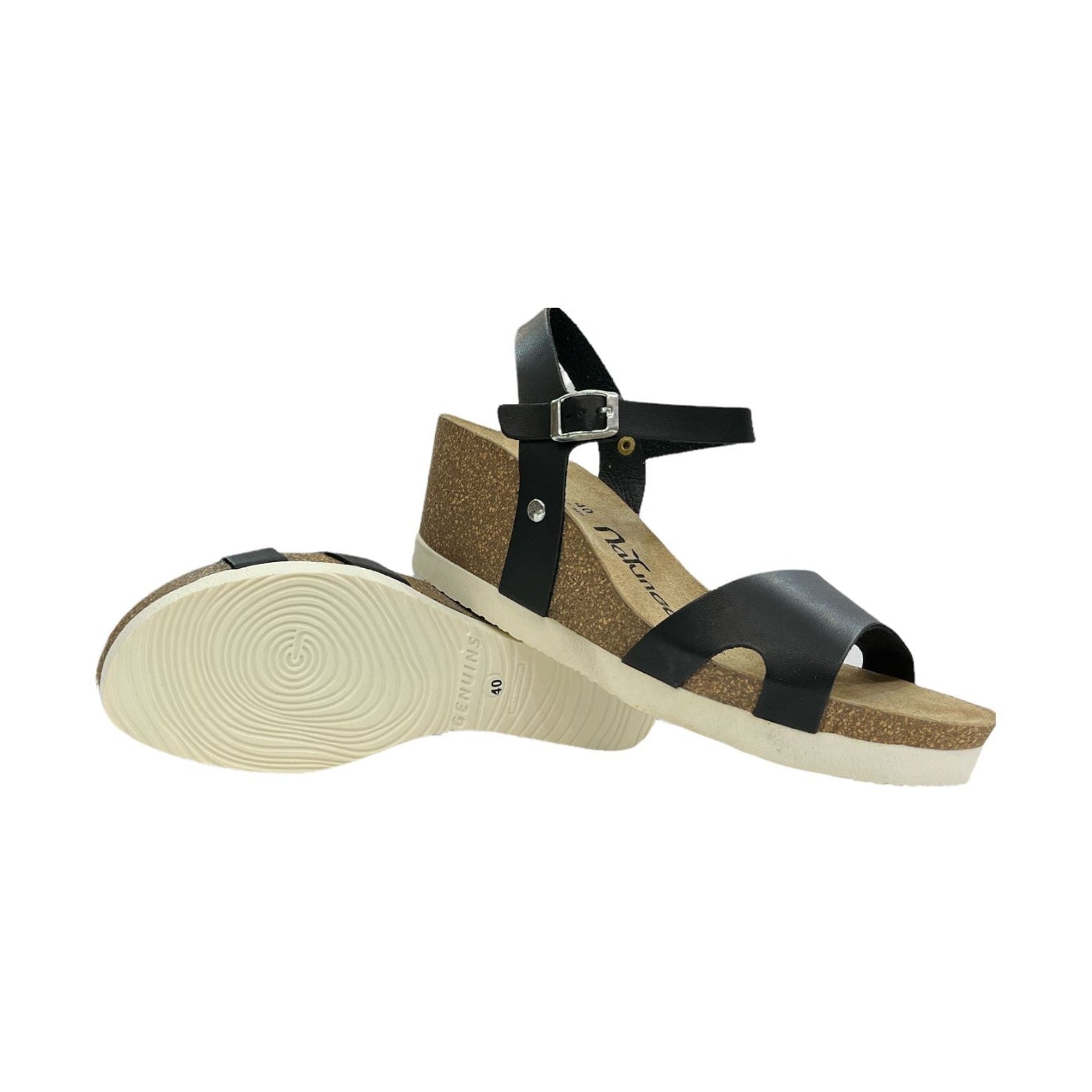 CH09 Sandalo a fascia larga con cinturino regolabile e zeppa da donna NATUNED plantare in lattice anatomico comfort
