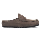 Sabot Birkenstock Naples Wrapped unisex in pelle scamosciata con cuciture stile mocassino vista laterale