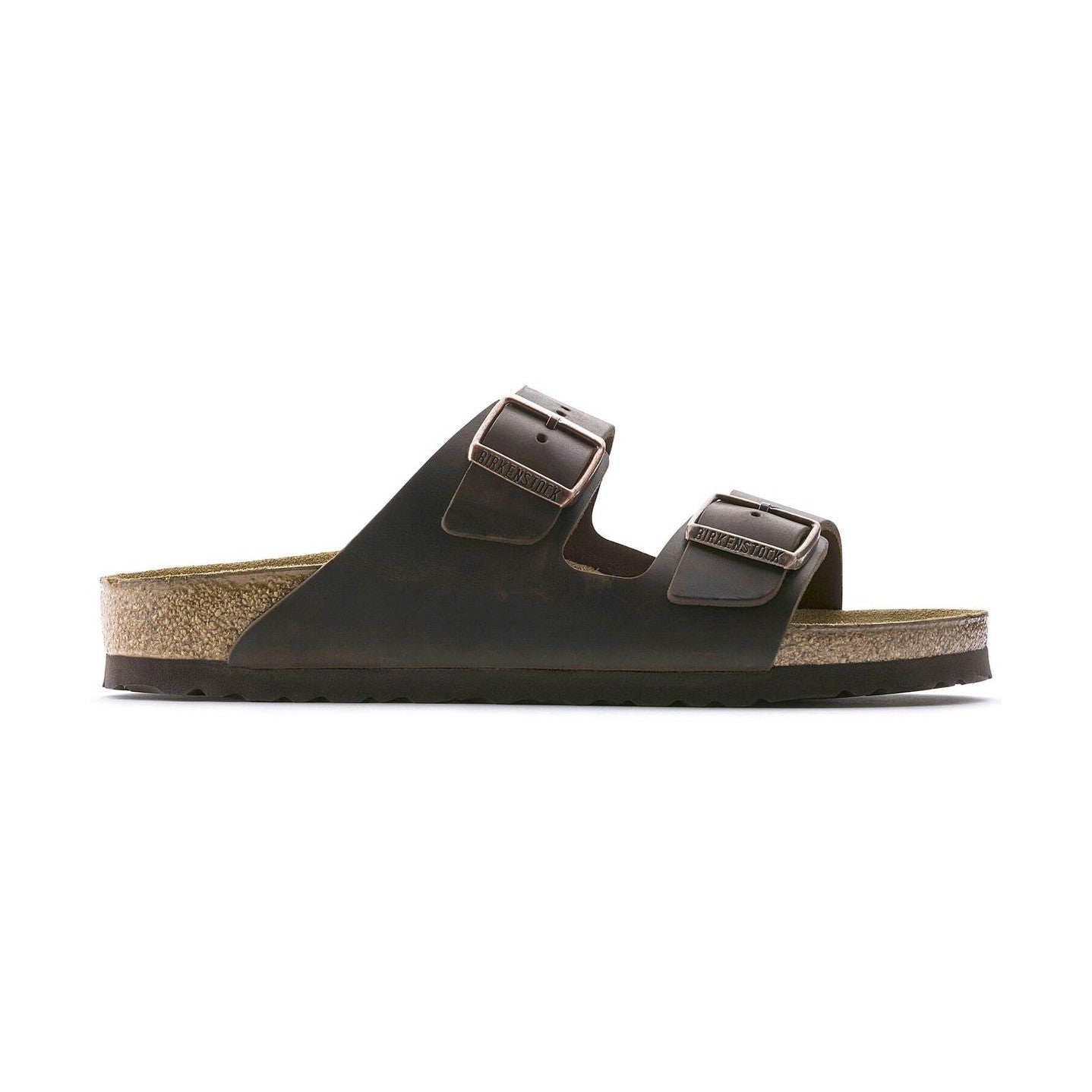 Birkenstock Arizona sandalo unisex in pelle oliata pianta larga marrone scuro vista laterale