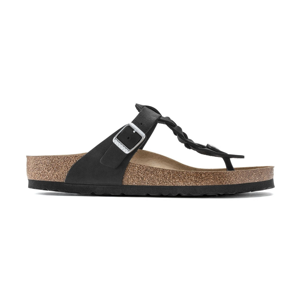 Infradito Birkenstock Gizeh Braided donna in pelle nabuk oliata con motivo intrecciato vista laterale