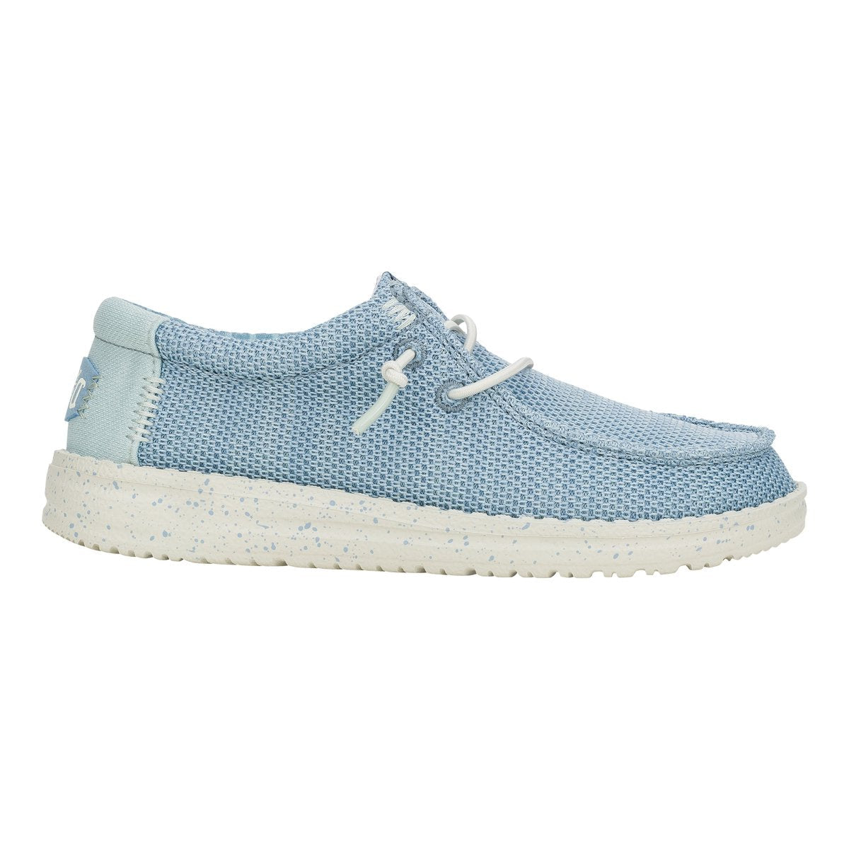 Mocassini da bambino HeyDude Wally Youth Stretch Sox in tessuto elasticizzato blu navy.
