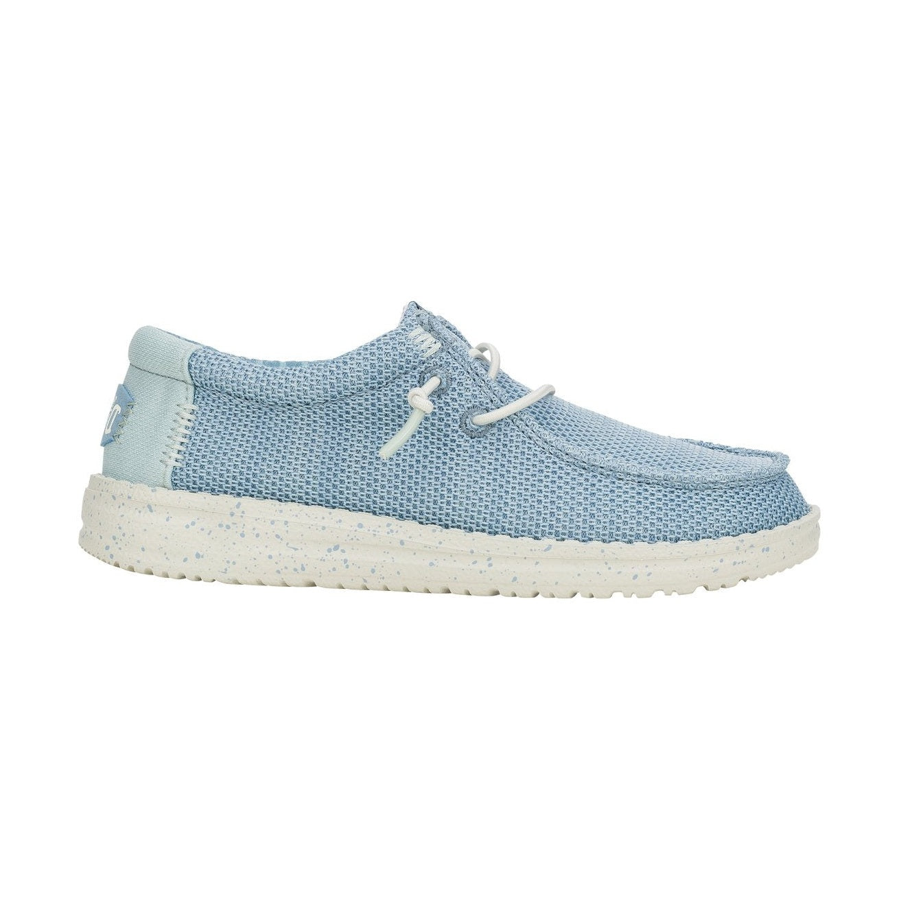 Mocassini da bambino HeyDude Wally Youth Stretch Sox in tessuto elasticizzato blu navy.