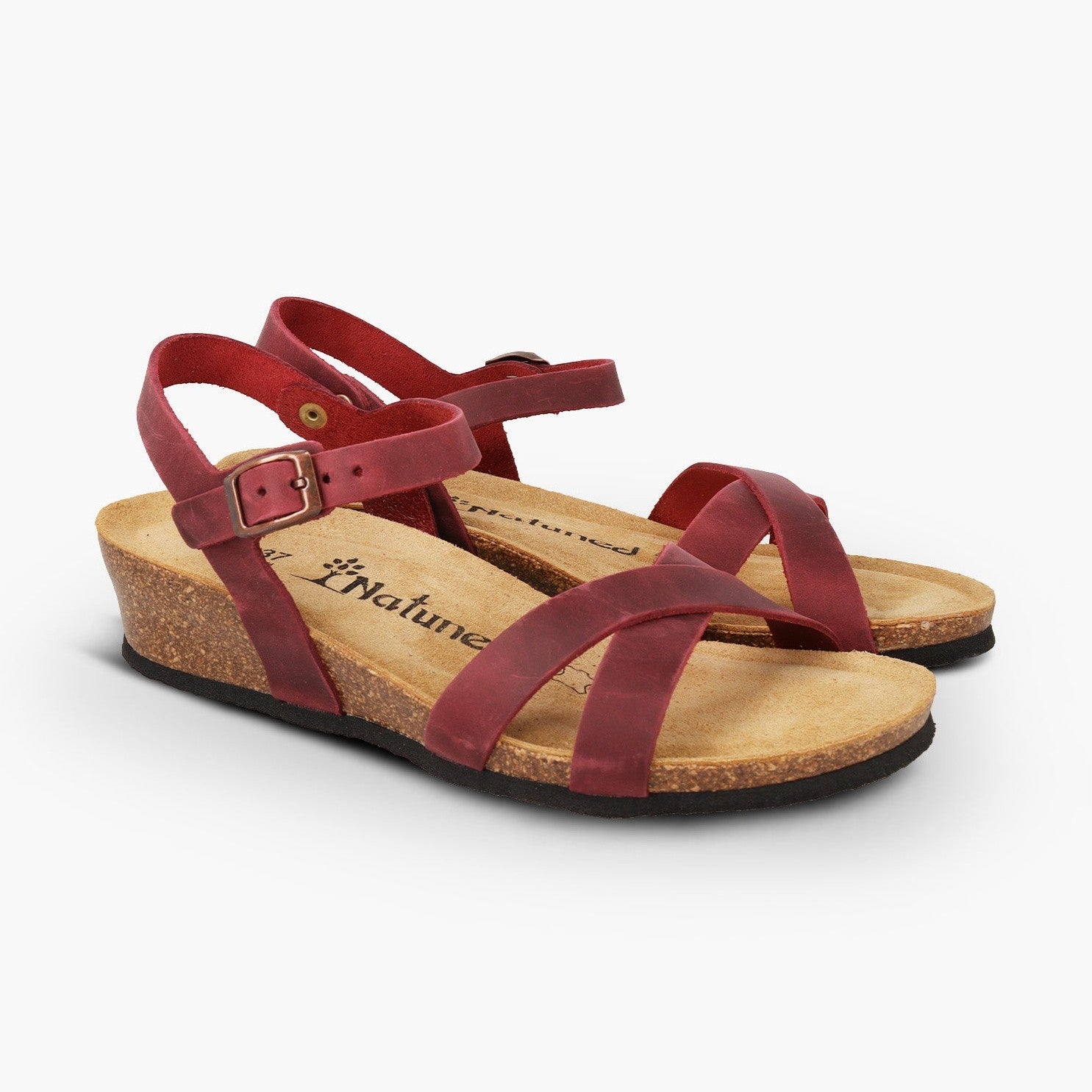 CH11 Sandalo a fasce incrociate con cinturini regolabili e zeppa da donna NATUNED plantare in lattice anatomico comfort