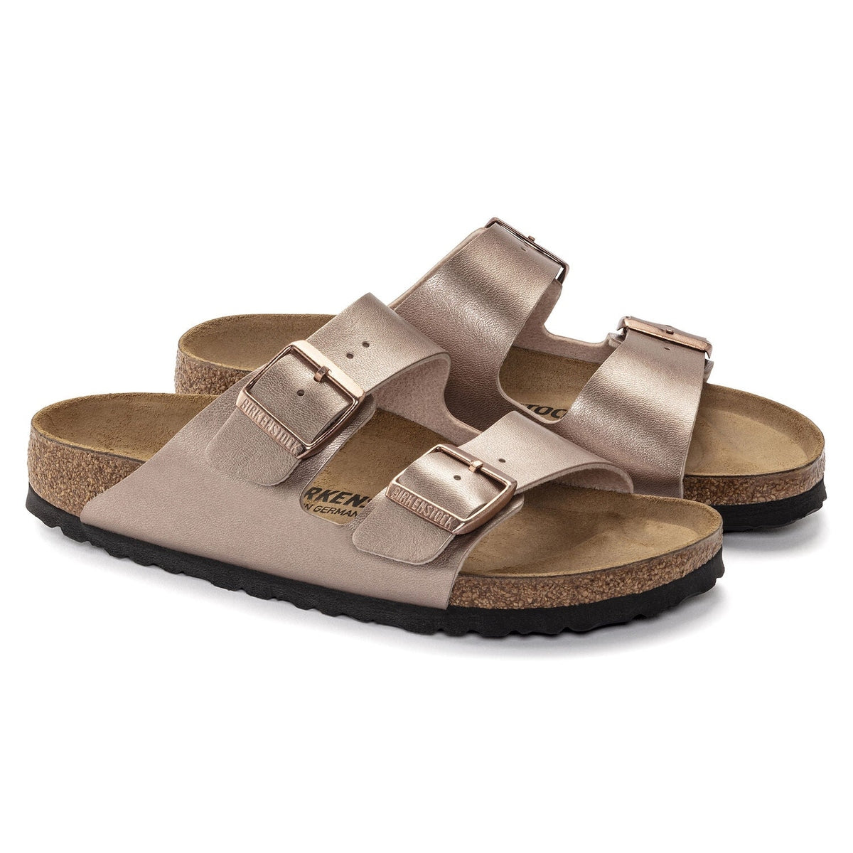 Dettaglio della trama del materiale Birko-Flor dei sandali Birkenstock Arizona Donna con finitura effetto pelle.