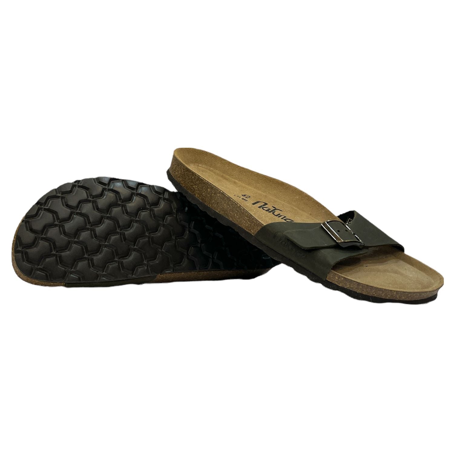 CH17-CUOIO Sandalo a fascia larga da donna e da uomo NATUNED con fibbia regolabile plantare in lattice anatomico comfort
