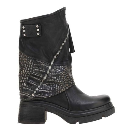 A.S.98 A89228 stivaletto donna nero laterale con inserti pitonati