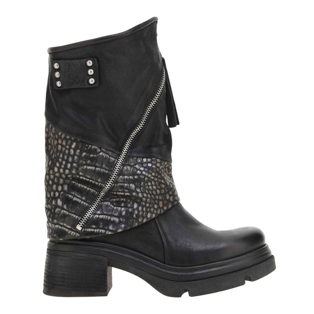 A.S.98 A89228 stivaletto donna nero laterale con inserti pitonati