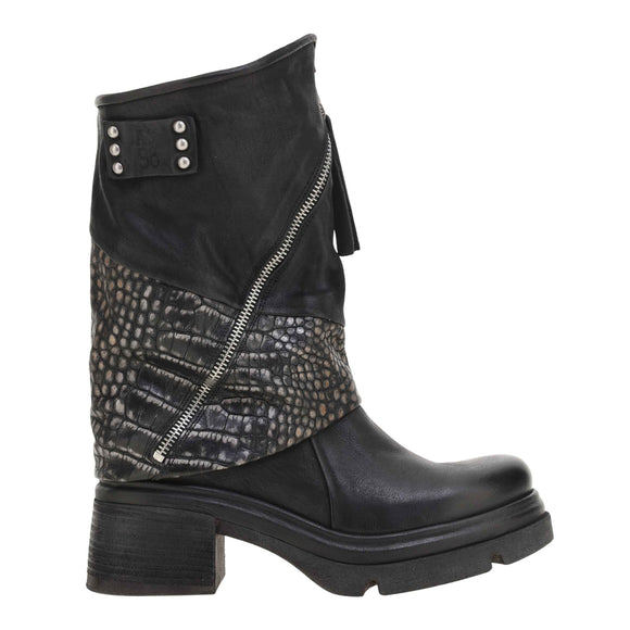 A.S.98 A89228 stivaletto donna nero laterale con inserti pitonati