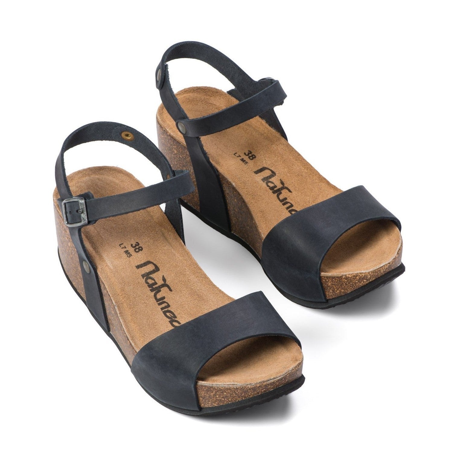CH10 - NATUNED Sandalo a fascia larga con cinturino regolabile e zeppa da donna plantare in lattice anatomico comfort
