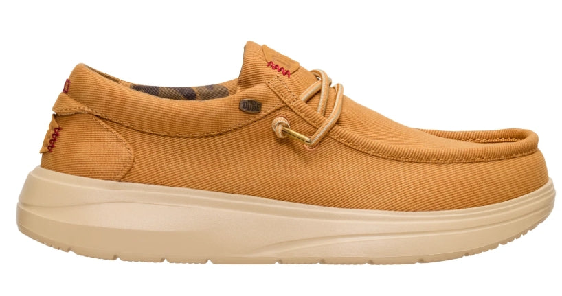 HeyDude Wally Comf Worn Twill mocassino uomo in tessuto — vista laterale