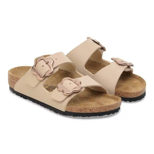 Fibbie a forma di fiore regolabili e Birko-Flor beige Birkenstock Arizona Kids bambina