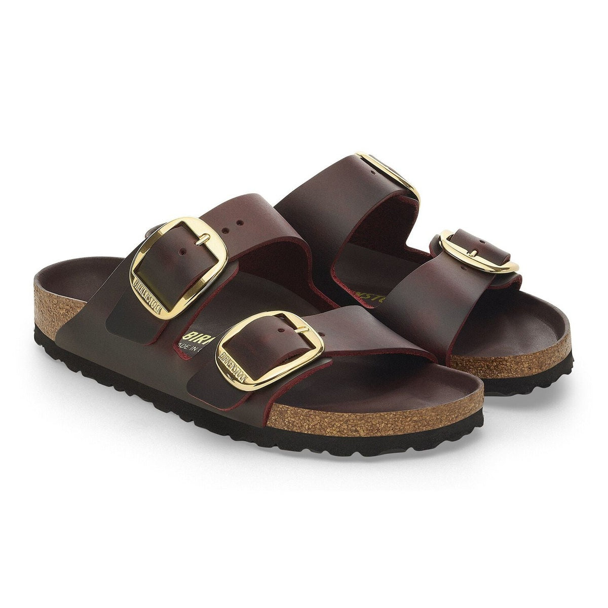 Dettaglio pelle nabuk oliata a cuciture aperte sandalo Birkenstock Arizona Big Buckle