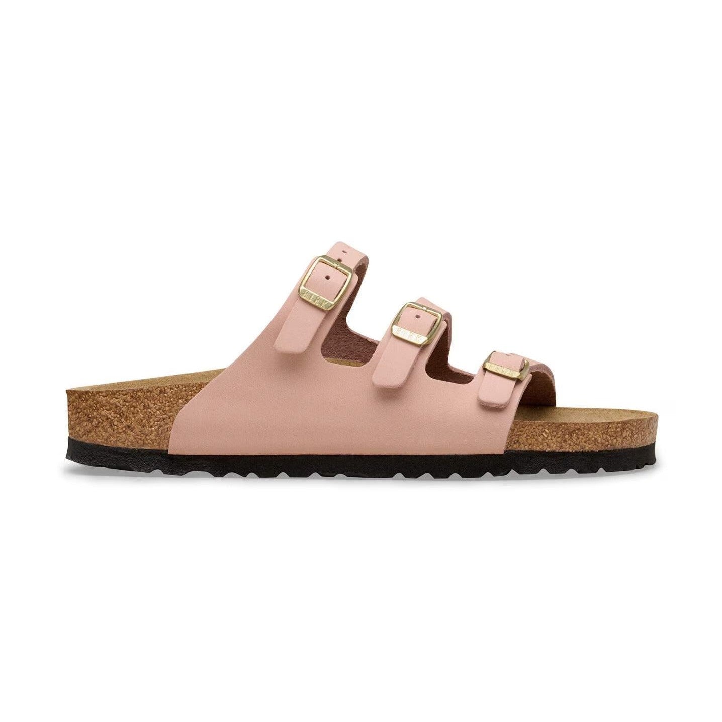 Sandalo Birkenstock Florida Fresh donna in pelle Nubuck con tre cinturini e fibbie coordinate vista laterale