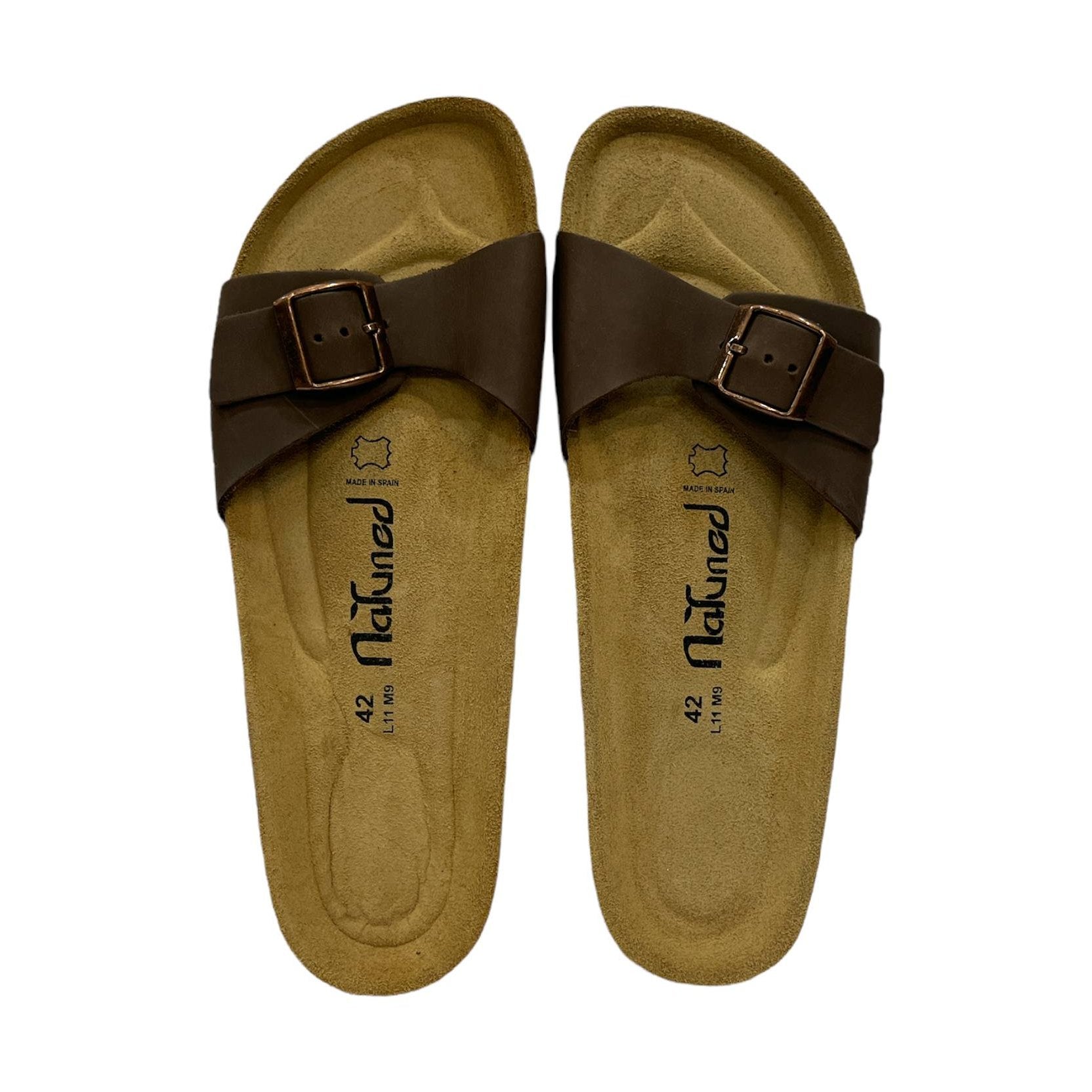 CH17-CUOIO Sandalo a fascia larga da donna e da uomo NATUNED con fibbia regolabile plantare in lattice anatomico comfort
