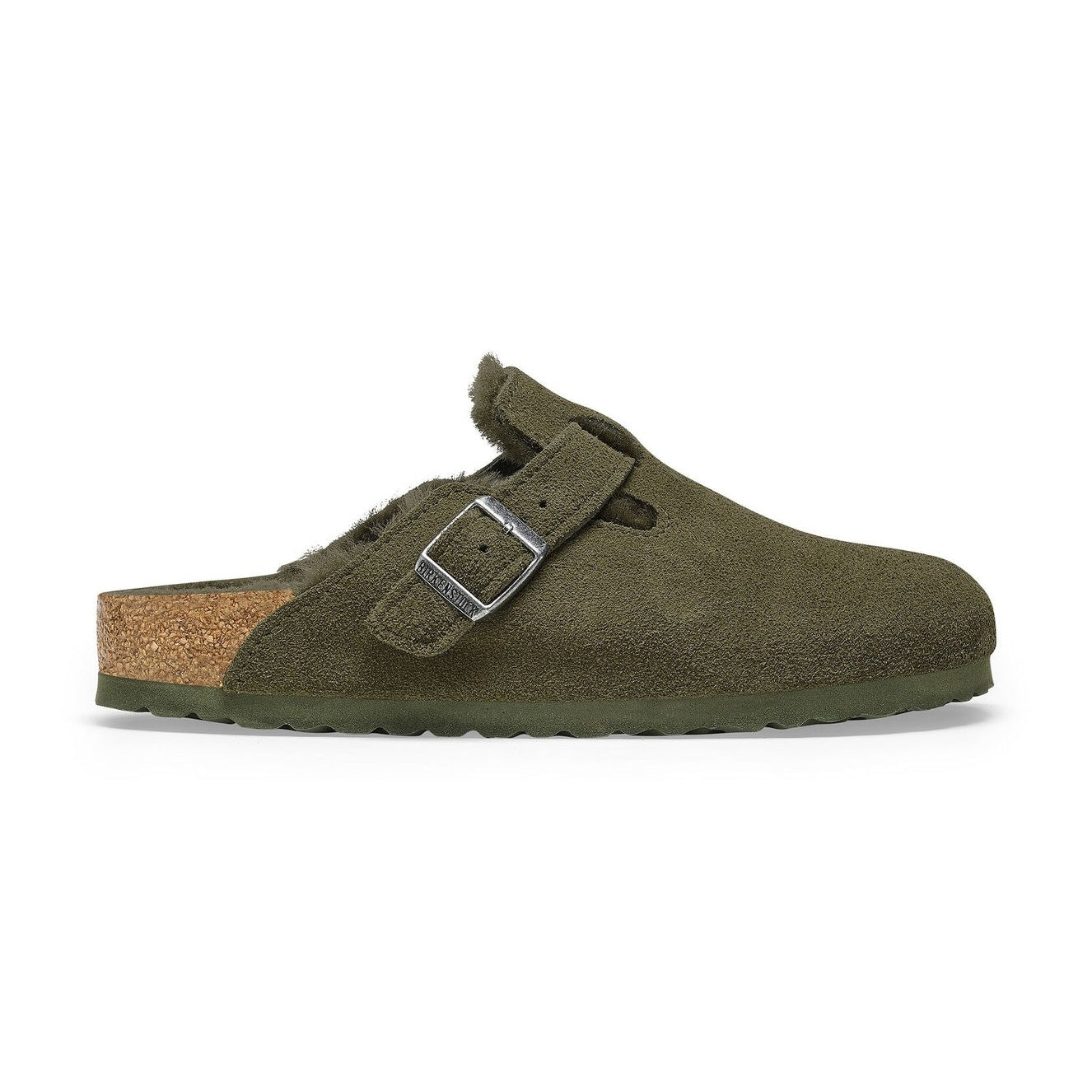 Birkenstock Boston Shearling sabot unisex verde oliva vista laterale