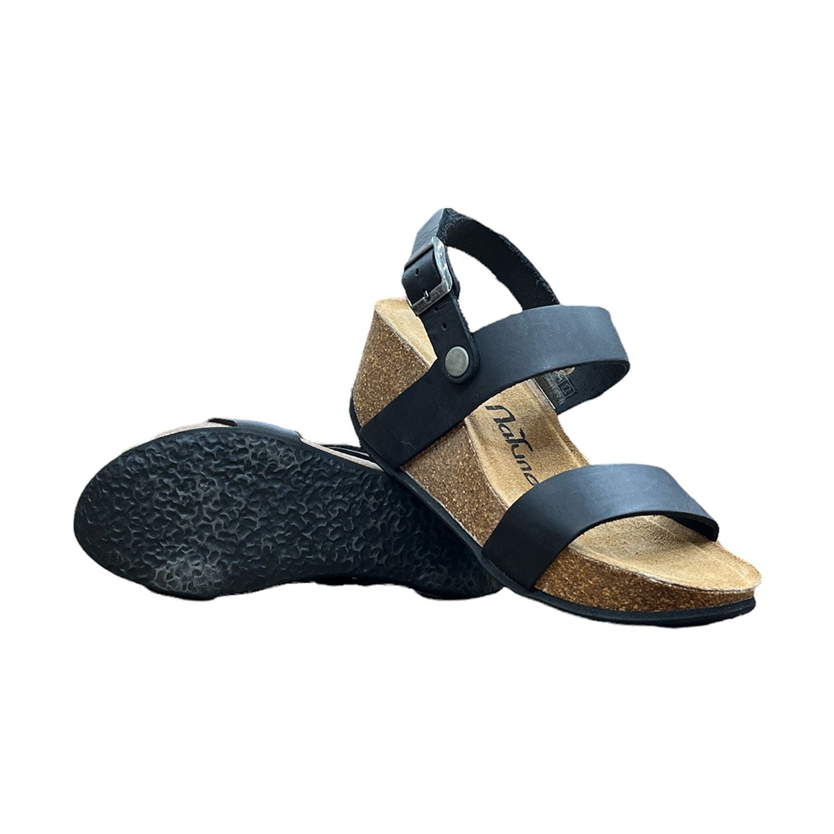 CH22 - Sandalo a fasce con cinturini regolabili e zeppa da donna NATUNED plantare in lattice anatomico comfort