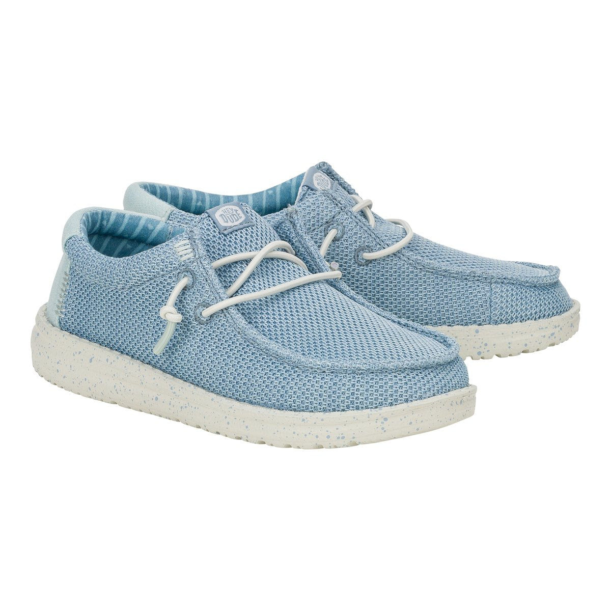 Dettaglio della trama tecnica Stretch Sox e dei lacci elastici bianchi Easy-On.