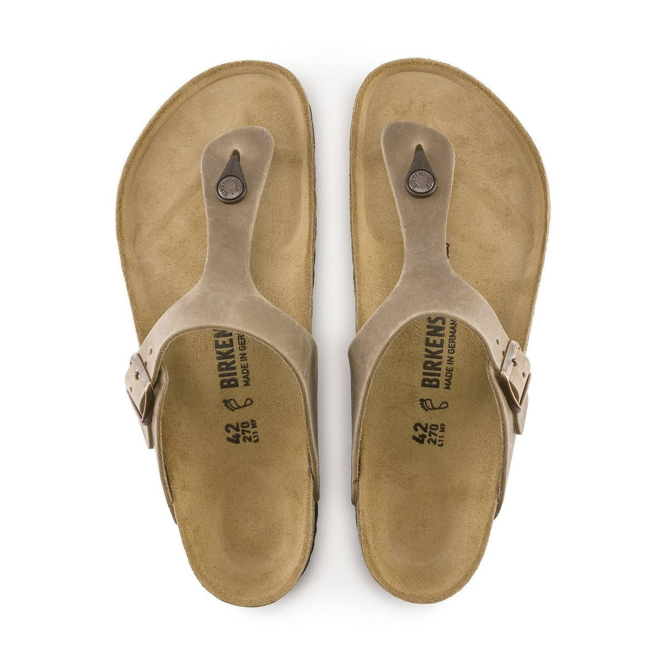 Birkenstock Gizeh unisex pelle oliata vista angolata dettaglio fibbia regolabile