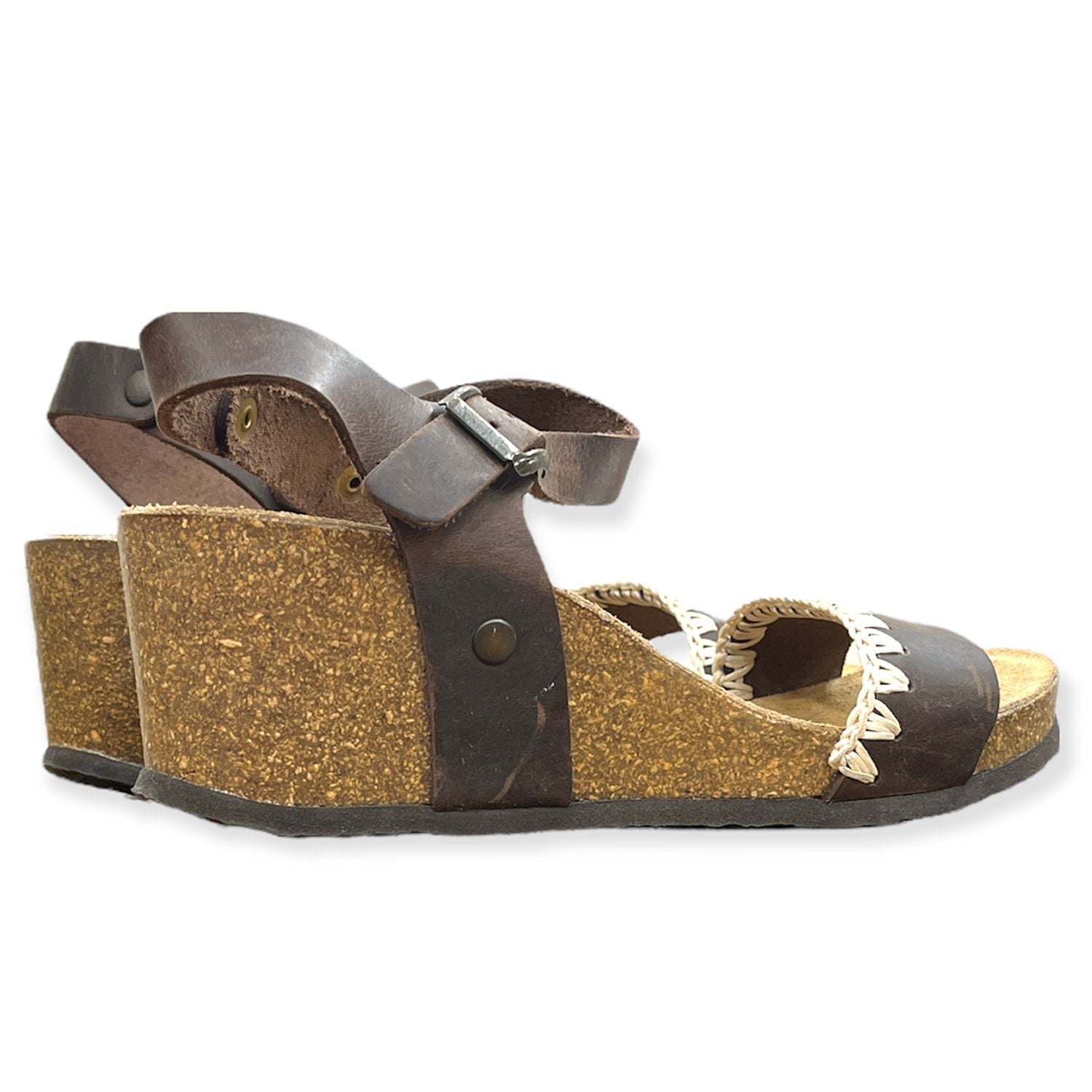 CH19 - Sandalo a fascia larga con cinturino regolabile e zeppa da donna plantare in lattice anatomico comfort