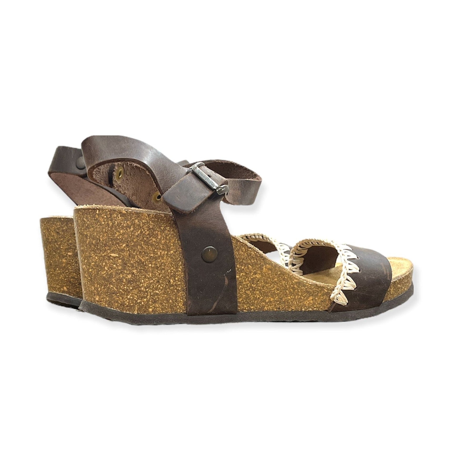 CH19 - Sandalo a fascia larga con cinturino regolabile e zeppa da donna plantare in lattice anatomico comfort
