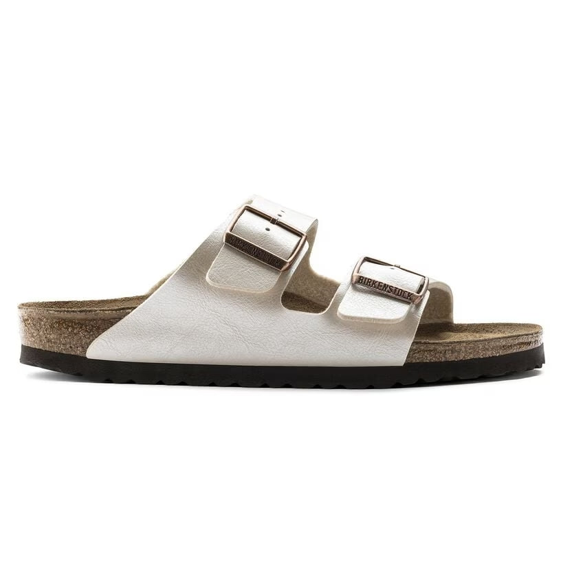 Vista laterale esterna del sandalo Birkenstock Arizona Donna con focus sulla regolazione delle fasce.
