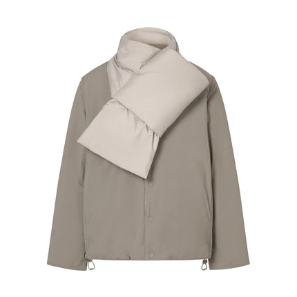 Ecoalf Geres Jacket Women Dune — front view with removable padded scarf and snap-button closure