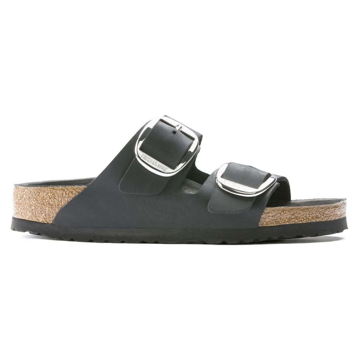 Sandalo Birkenstock Arizona Big Buckle donna in pelle oliata con maxi fibbie vista laterale