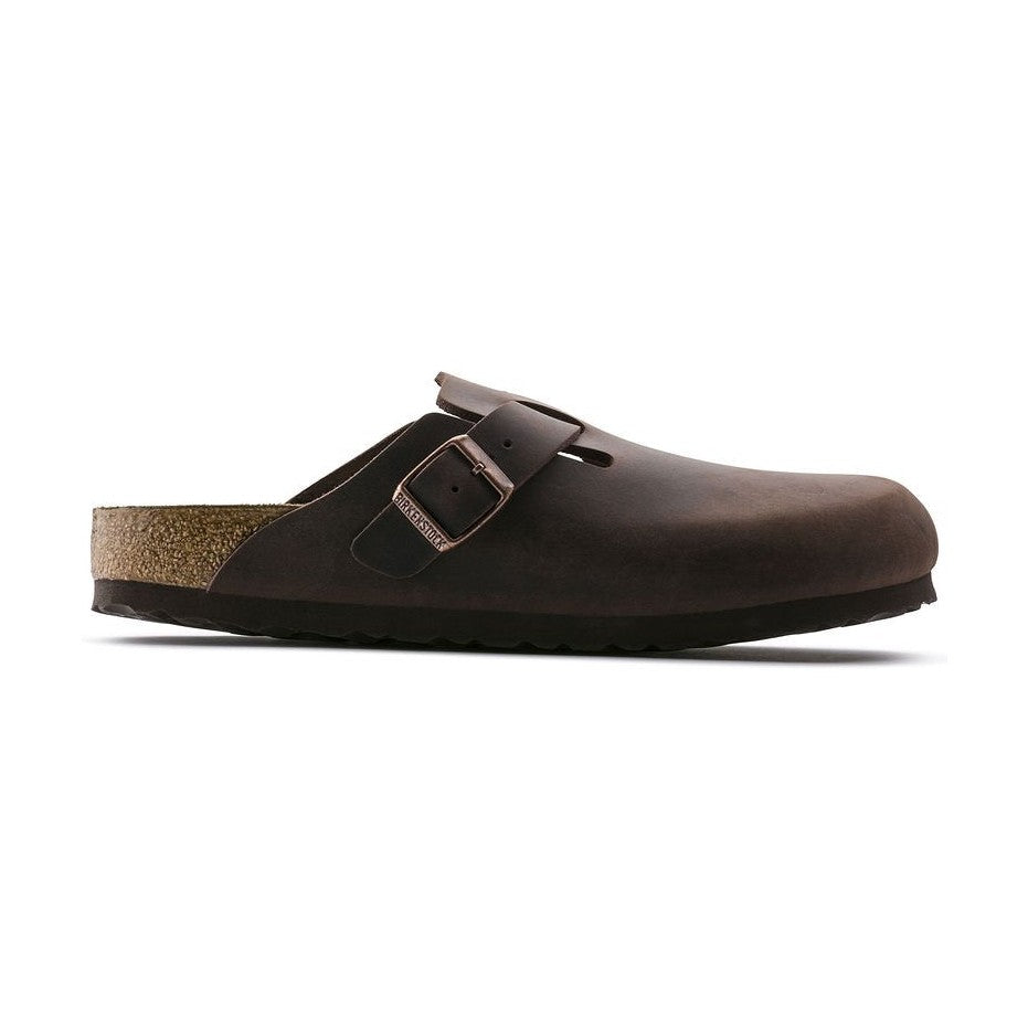Sabot Birkenstock Boston unisex in pelle oliata marrone vista laterale