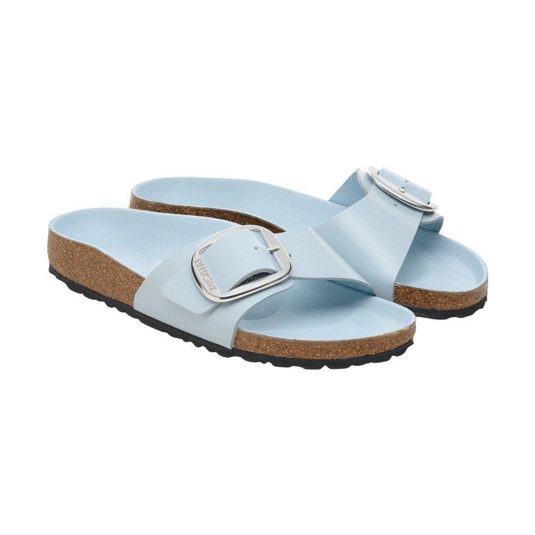 Coppia sandali Birkenstock Madrid Big Buckle donna pelle verniciata High Shine Made in Germany