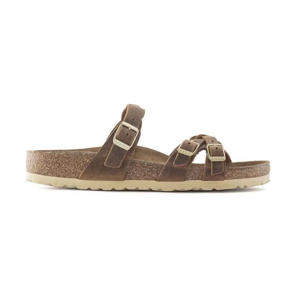 Pelle nabuk oliata a cuciture aperte con sfumature naturali Birkenstock Franca Braided